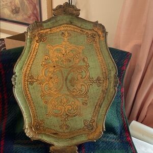 Vintage Ornate Green and Gold Italian Serving Tray